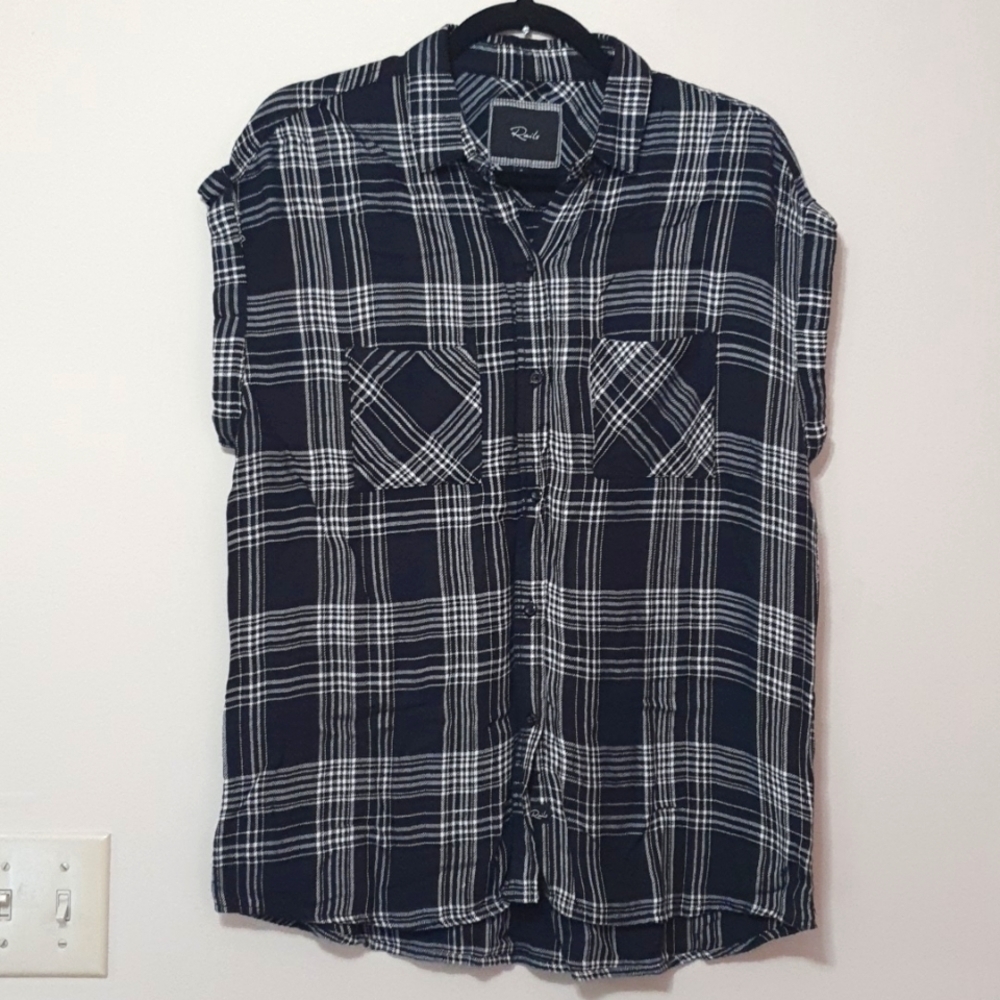 Rails Black Plaid Button Down Sleeveless Shirt - image 3